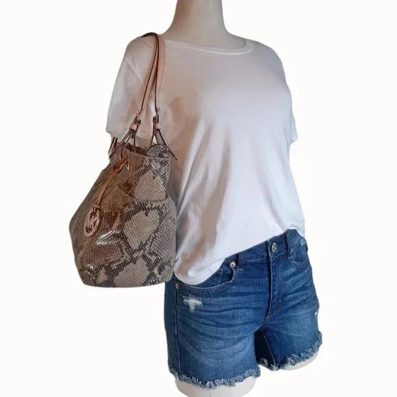 Michael Kors Jet Set Snake Print Python Leather Tote Bag - Picture 2 of 13